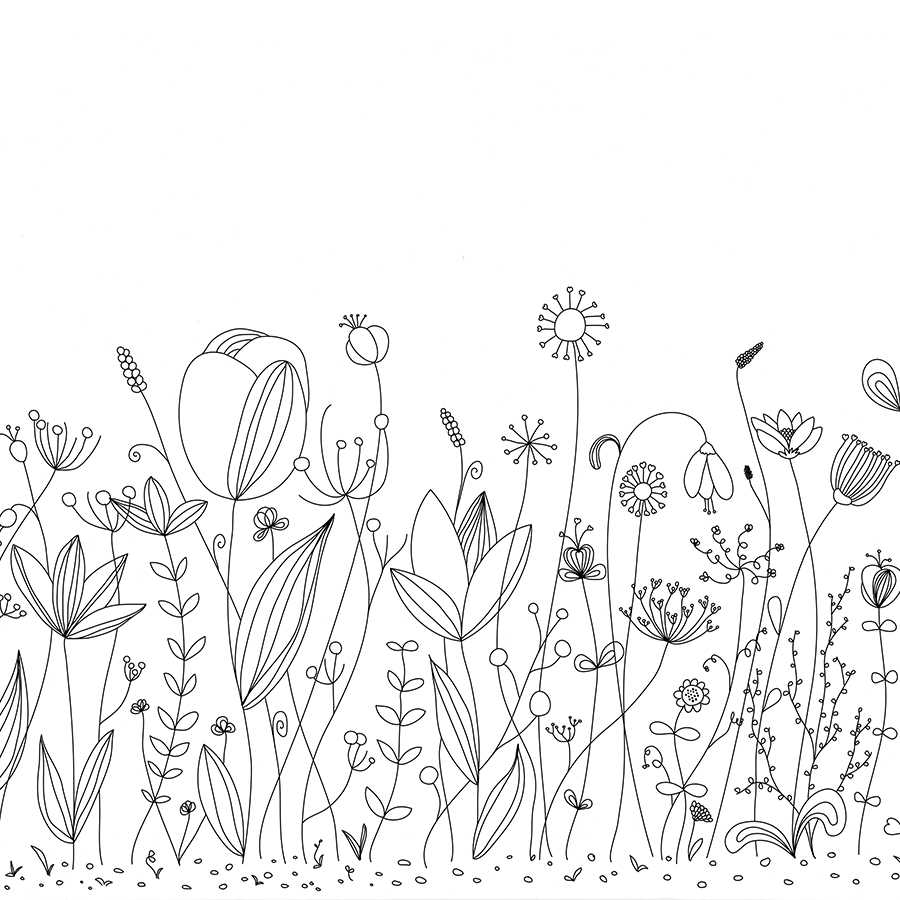 Fotomural Panel XXL 5 - Kids mural with black and white drawn flowers on premium smooth vinyl