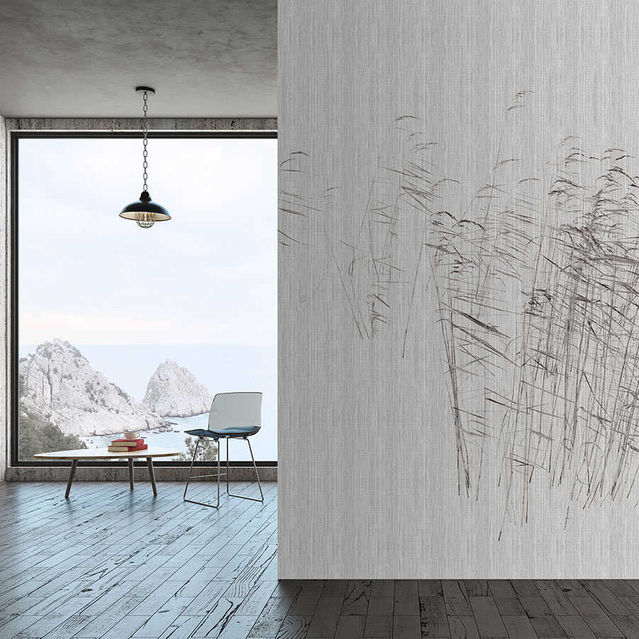Fotomural Walls by Patel - At the Pond 2 - grey photo wallpaper reed stalks on the pond abstract
