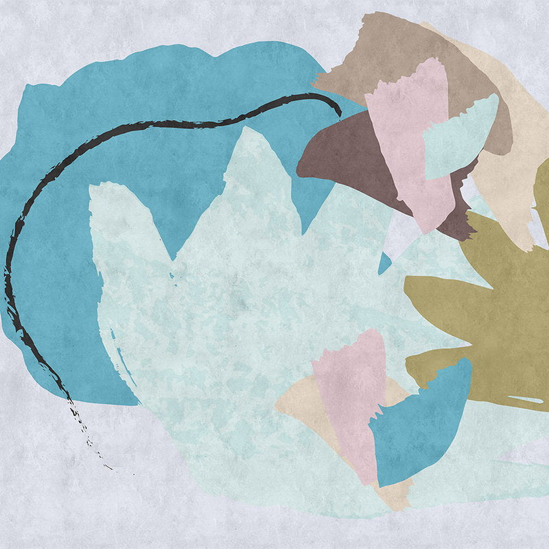 Fotomural Walls by Patel - Floral Collage 1 - Abstract digital print wallpaper, colourful art blotting paper structure - Beige, Blue