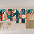 Fotomural Walls by Patel - Photo wallpaper »sarabi« - pattern with flowers & grasses, stripes against a vintage plaster texture - Colourful