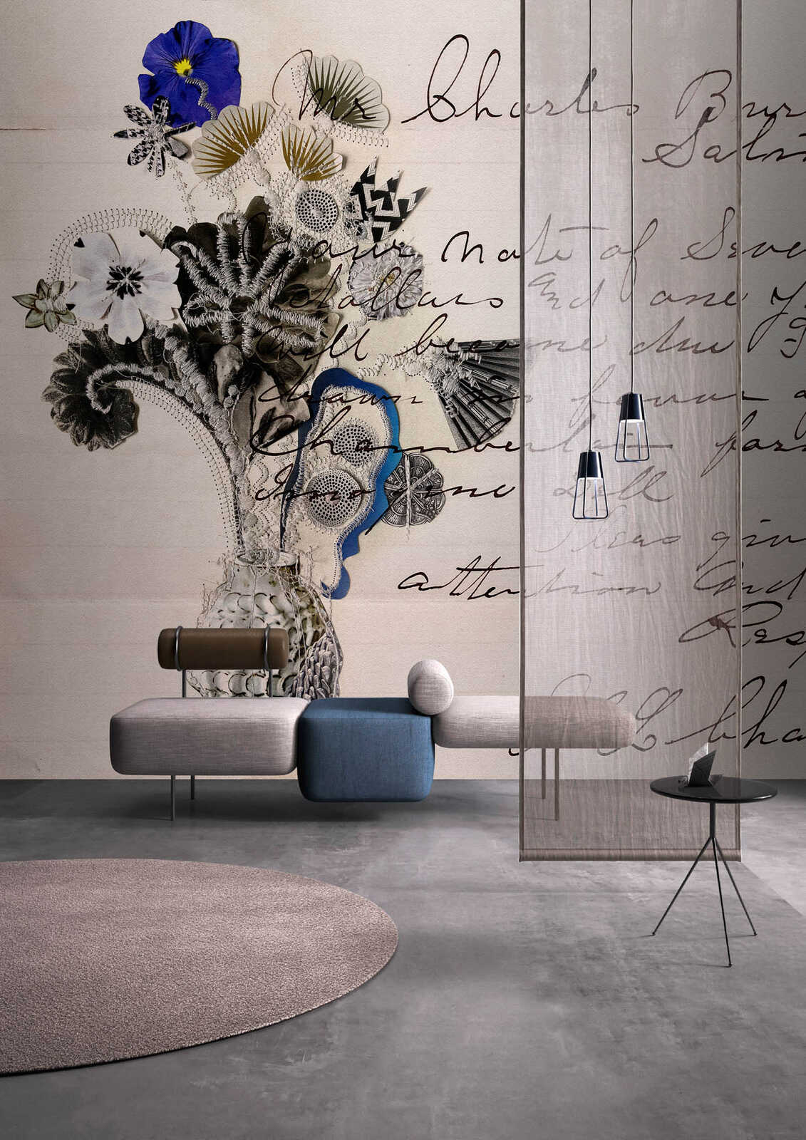 Fotomural Walls by Patel - memoire - Vintage letter art with floral vase wallpaper - cream, black