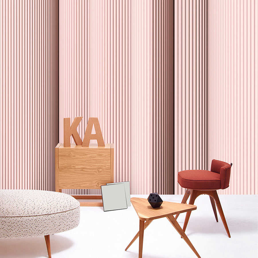 Fotomural Walls by Patel - Magic Wall 4 - stripes photo wallpaper with 3D illusion effect, pink & white