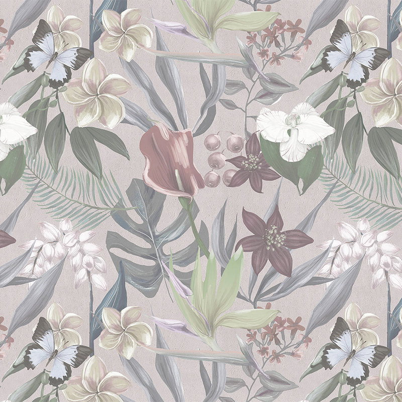 Fotomural Walls by Patel - Floral jungle mural drawn - grey, white