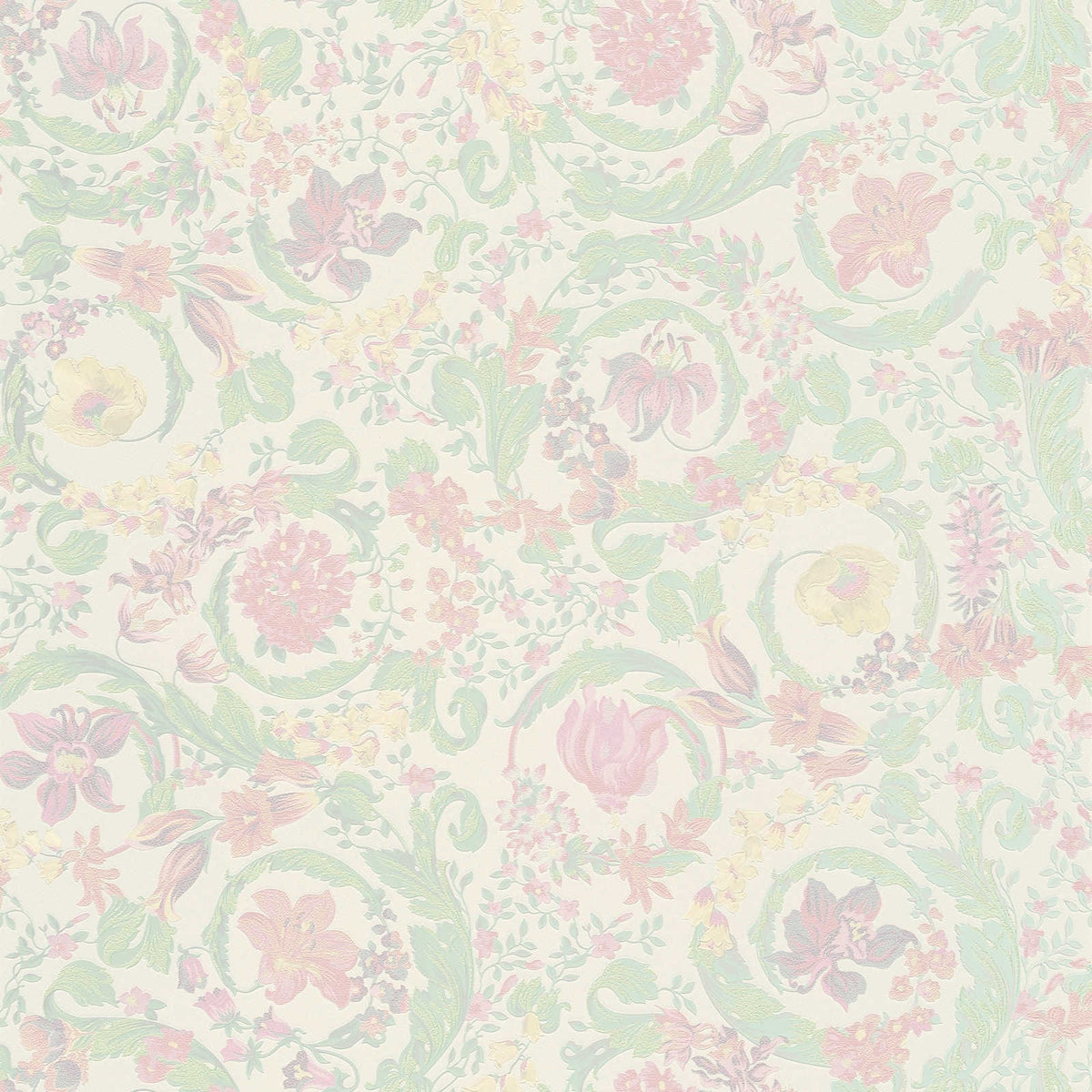 Papel pintado VERSACE pastel con adorno floral - multicolor, metálico