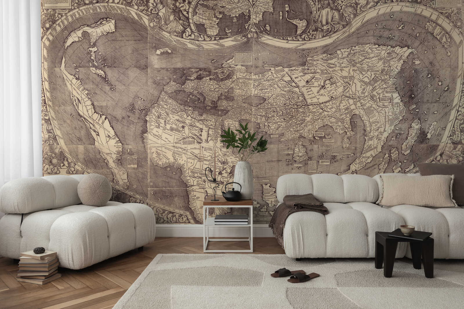 Fotomural Vintage world map mural in historical style & sepia look - AP Digital 3