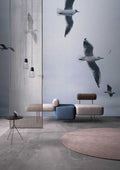 Fotomural Walls by Patel - follow me - Sky motif wallpaper with flying seagulls in canvas look - grey