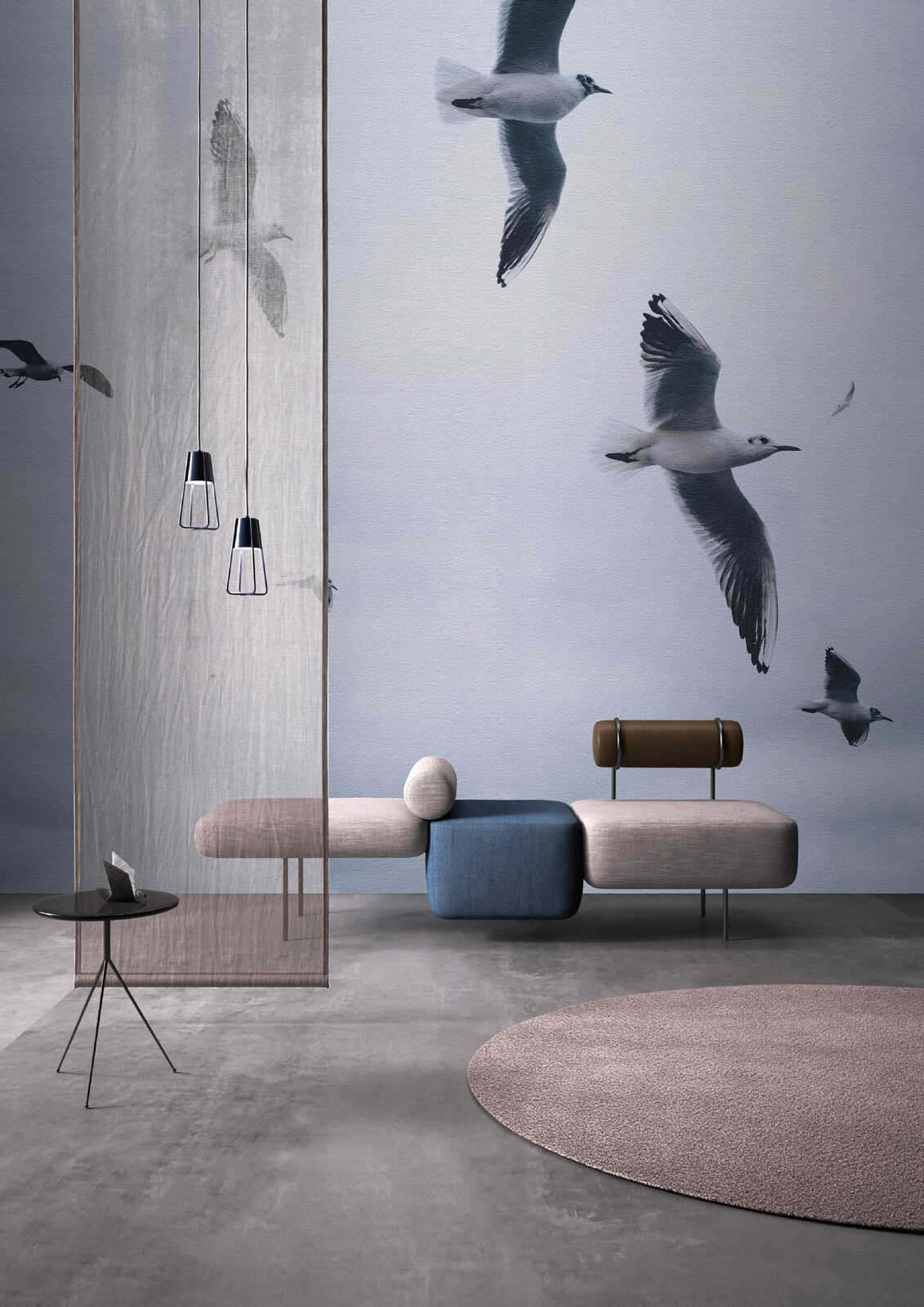 Fotomural Walls by Patel - follow me - Sky motif wallpaper with flying seagulls in canvas look - grey