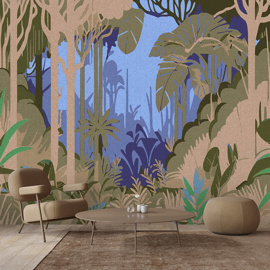 Fotomural Walls by Patel - Photo wallpaper »azura« - Abstract jungle motif with kraft paper texture - Smooth, slightly shiny premium non-woven fabric