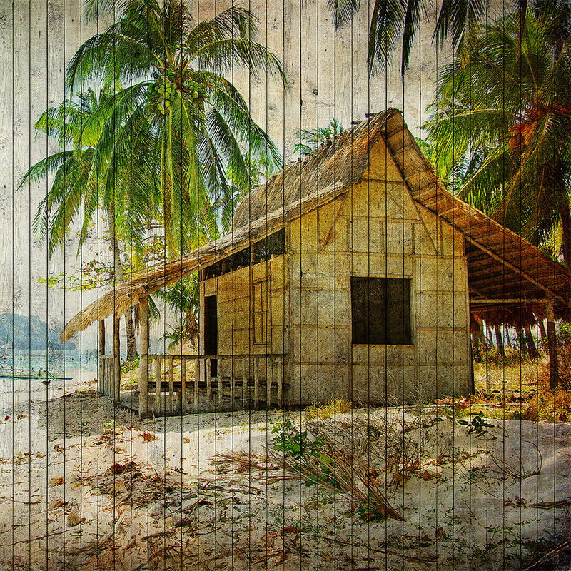 Fotomural Walls by Patel - Tahiti 1 - South Seas beach wallpaper with board optics in wood panels - Beige, Blue