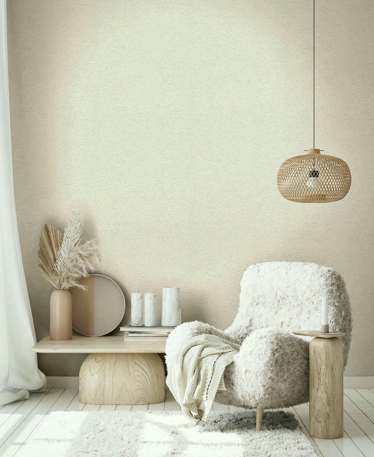 Papel pintado tejido no tejido con textura y relieve beige - Marburg - Imagen 1