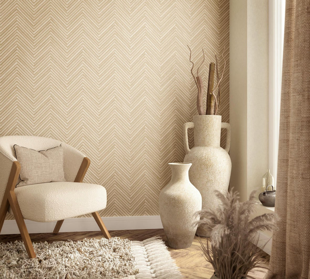 Papel pintado tejido no tejido efecto madera beige - Marburg - Imagen 2