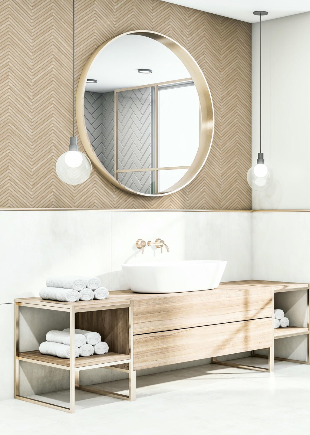 Papel pintado tejido no tejido efecto madera beige - Marburg - Imagen 3