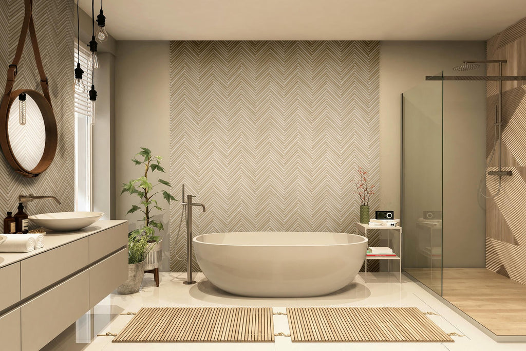 Papel pintado tejido no tejido efecto madera beige - Marburg - Imagen 1