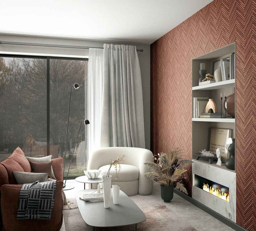 Vliestapete rot, braun holzoptik