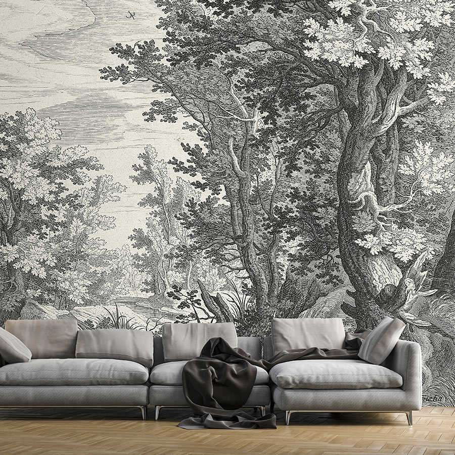 Fotomural Walls by Patel - Fancy Forest 3 - photo wallpaper landscape copperplate black and white