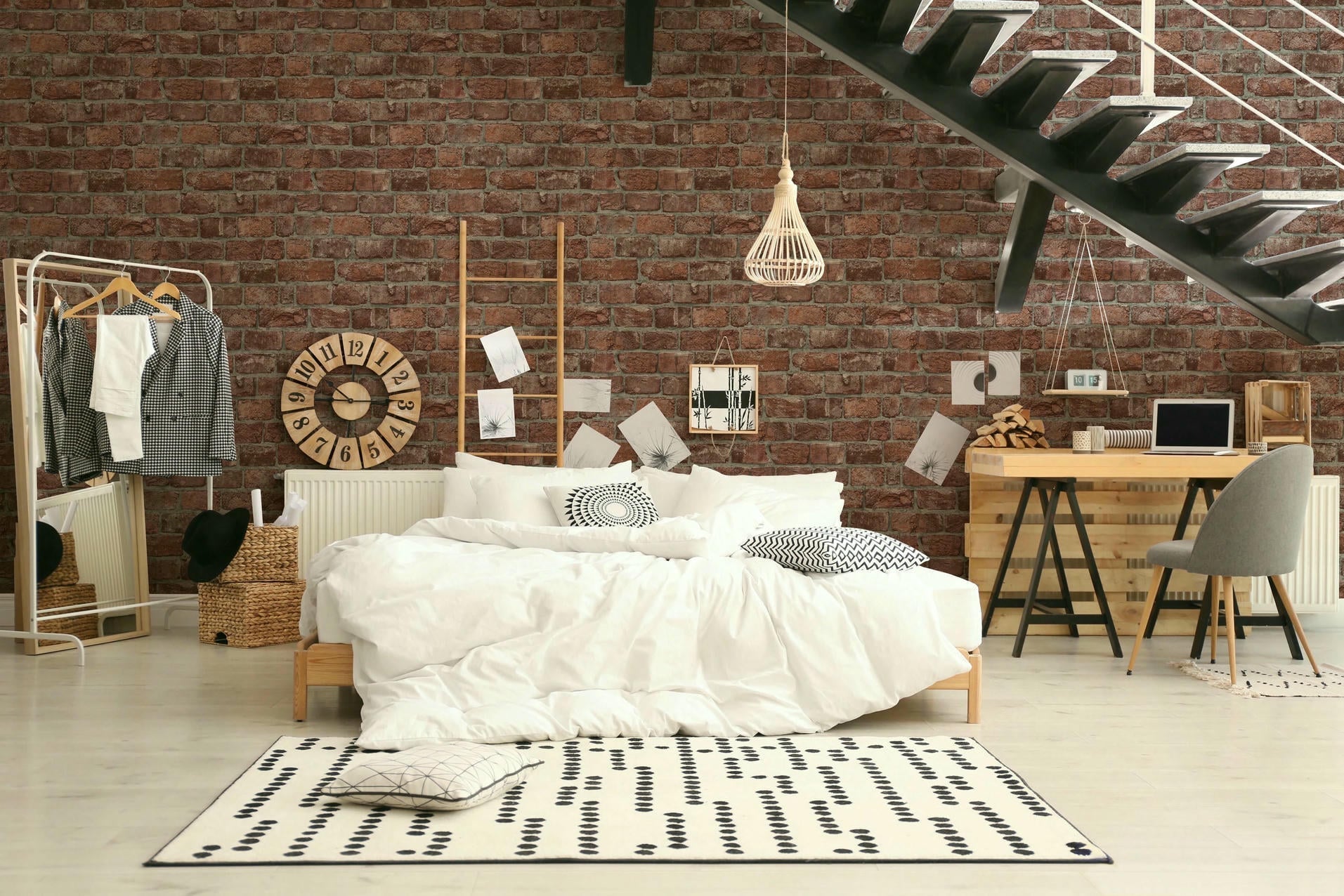 Vliestapete rot, grau steinoptik