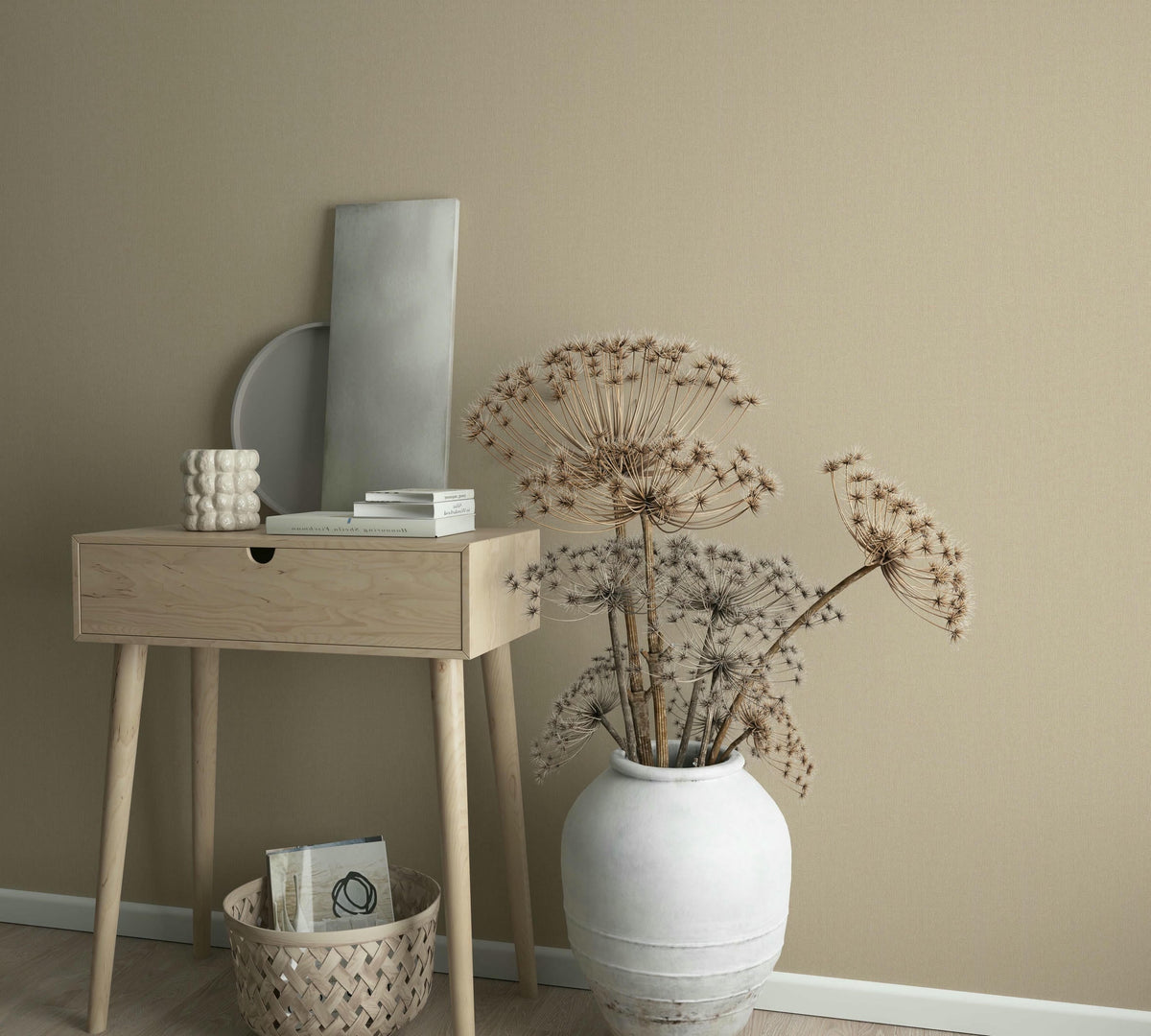 Papel pintado tejido no tejido liso beige - Marburg - Imagen 1