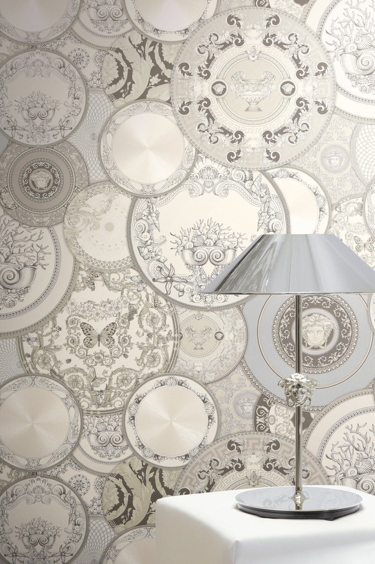 Papel pintado vinílico Versace 6 gris círculos geométricos - Matex - Imagen 1