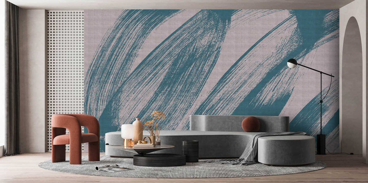 Fotomural Walls by Patel - swipe2 - Abstract painting wallpaper with organic traces in textile look - petrol, purple