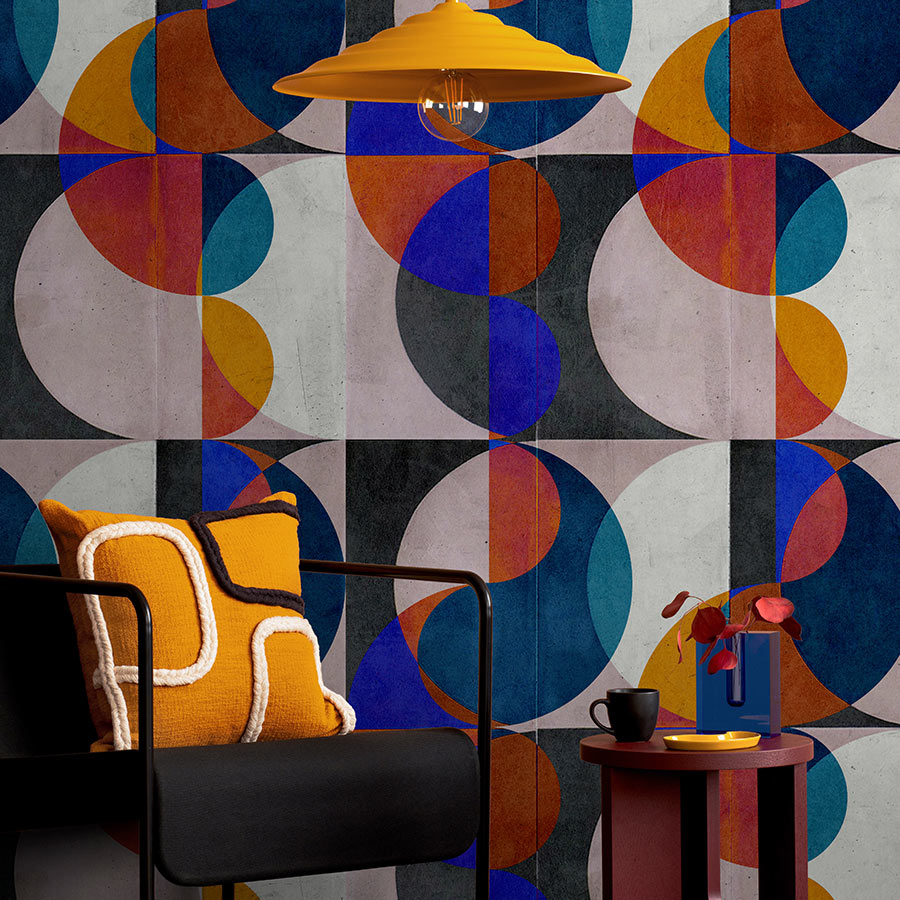 Fotomural Walls by Patel - Photo wallpaper »mia« - Abstract retro pattern on concrete plaster texture - colourful