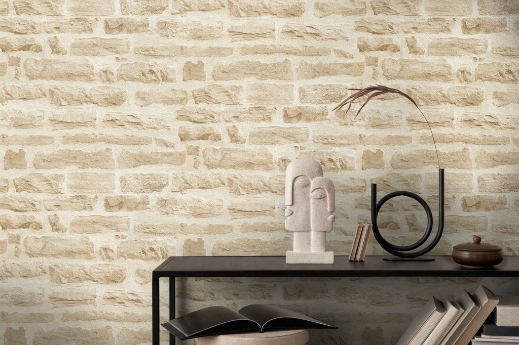 Hochwertige Vliestapete Beige Steinoptik