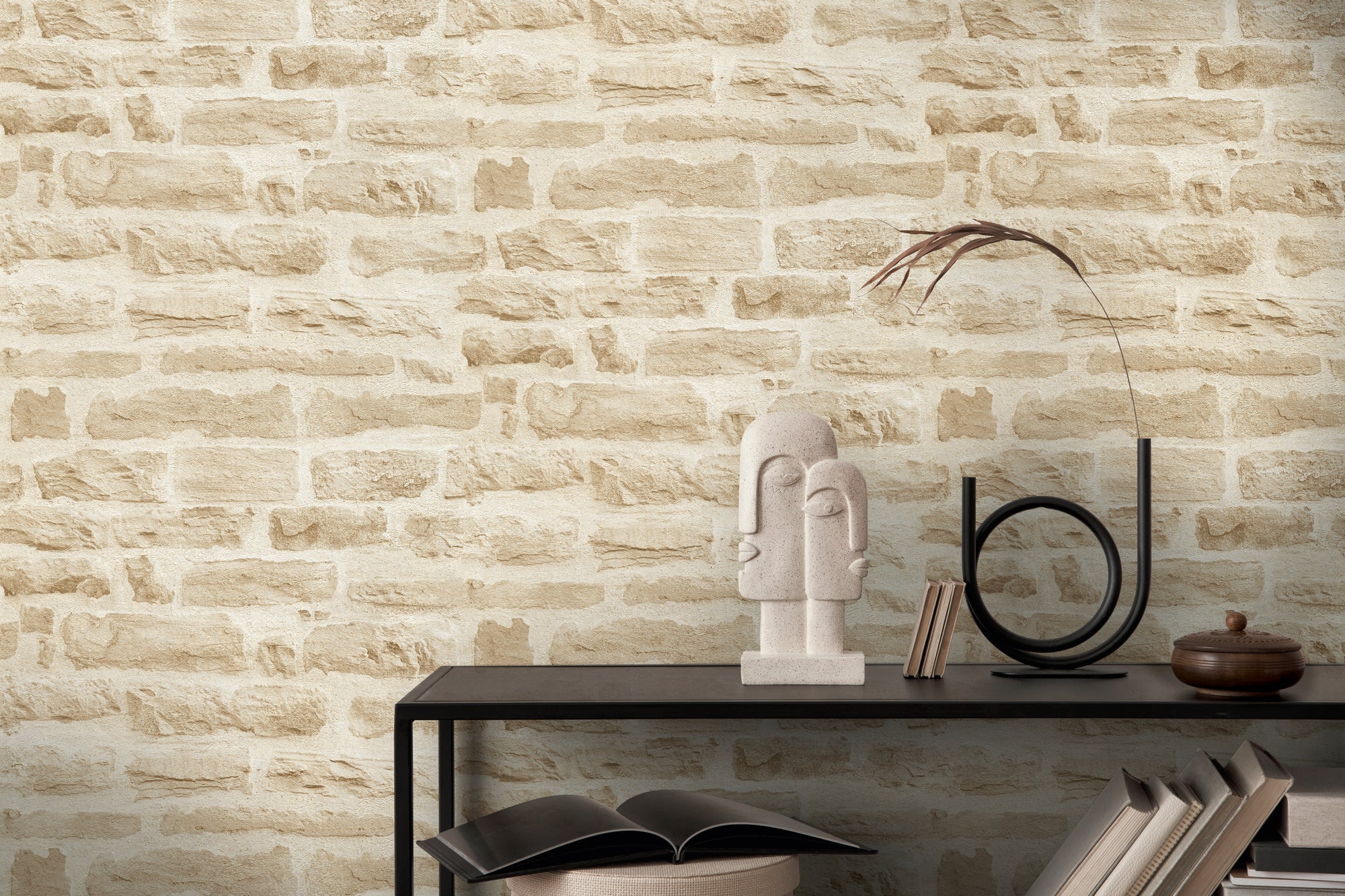 Hochwertige Vliestapete Beige Steinoptik