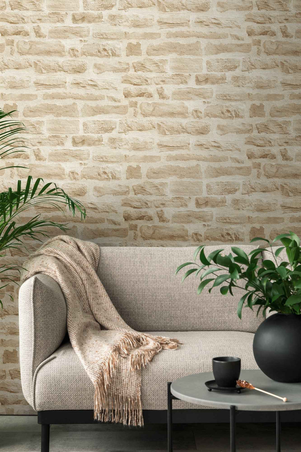 Hochwertige Vliestapete Beige Steinoptik
