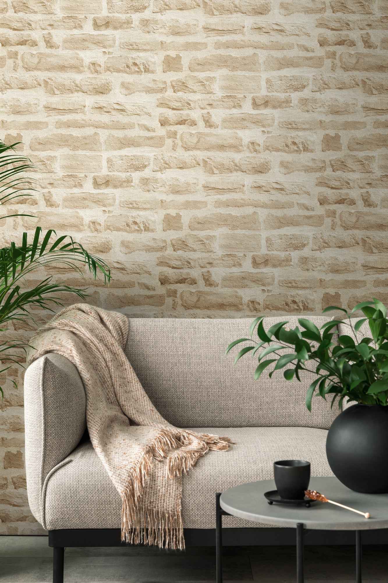 Hochwertige Vliestapete Beige Steinoptik