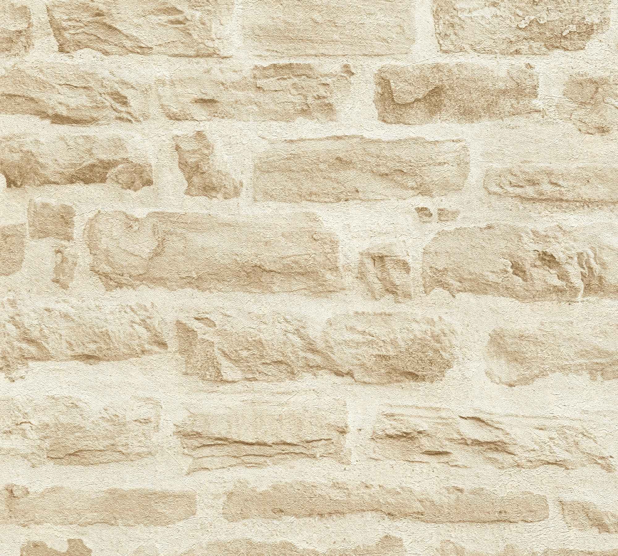Hochwertige Vliestapete Beige Steinoptik