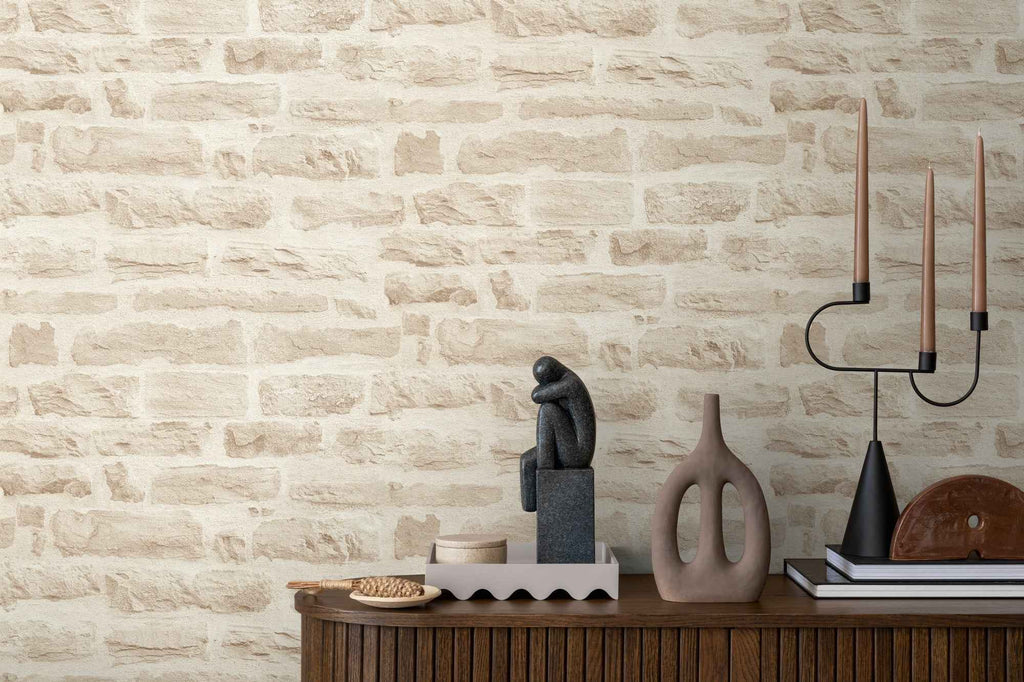 Hochwertige Vliestapete Beige Steinoptik