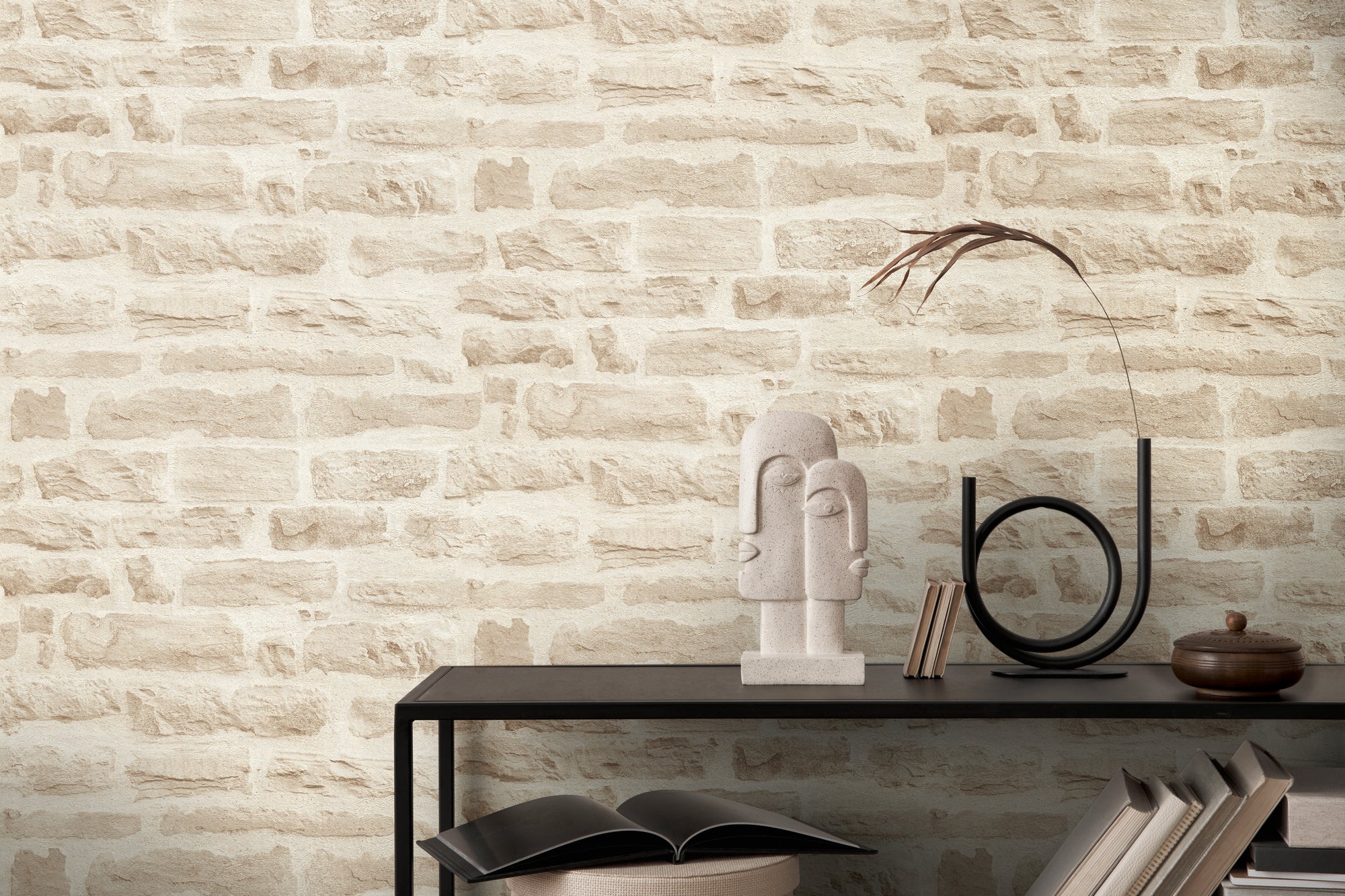 Hochwertige Vliestapete Beige Steinoptik