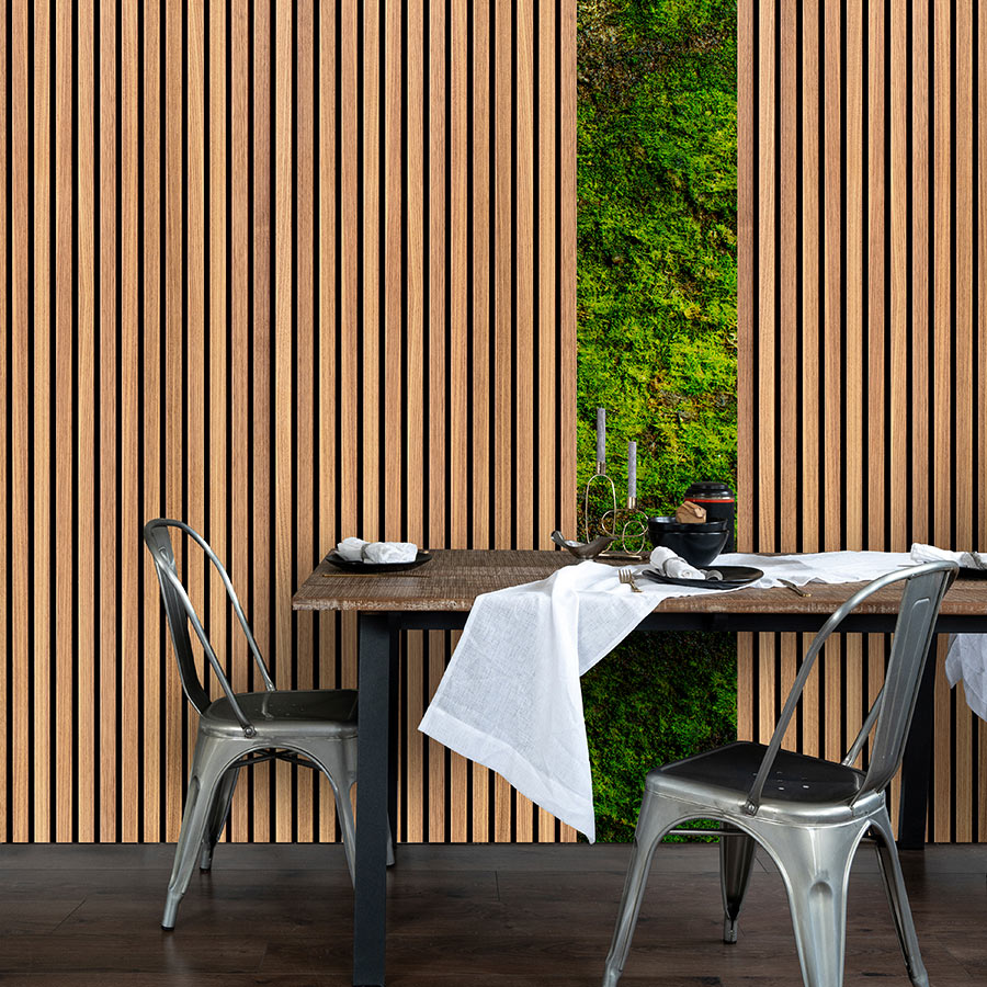 Fotomural Walls by Patel - Photo wallpaper »panel 2« - Wide wood panels & moss - Smooth, slightly shiny premium non-woven fabric