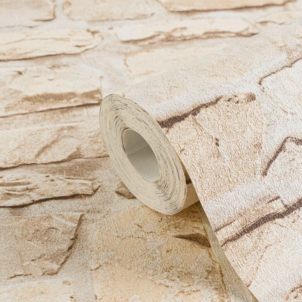Hochwertige Vliestapete Beige Steinoptik
