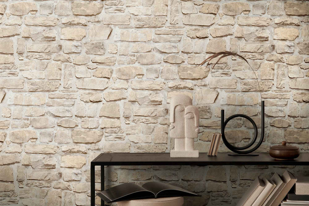 Hochwertige Vliestapete Beige Steinoptik