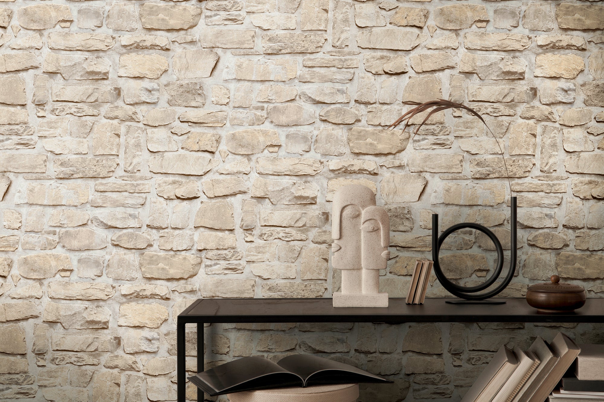 Hochwertige Vliestapete Beige Steinoptik