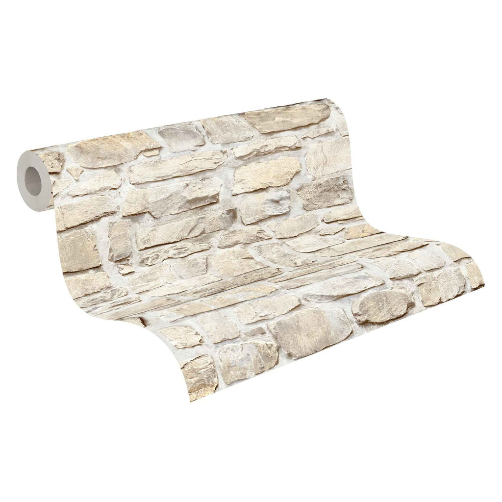 Hochwertige Vliestapete Beige Steinoptik