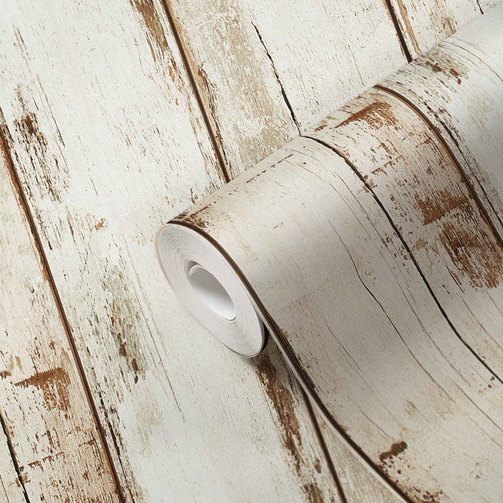 Hochwertige Vliestapete Creme Holzoptik