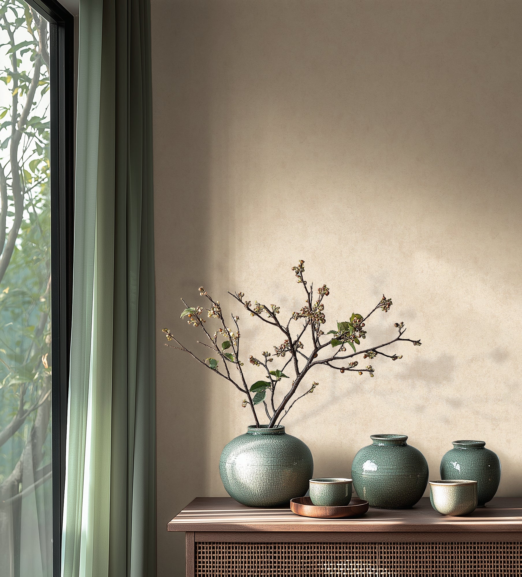 Hochwertige Vliestapete Beige Unitapete