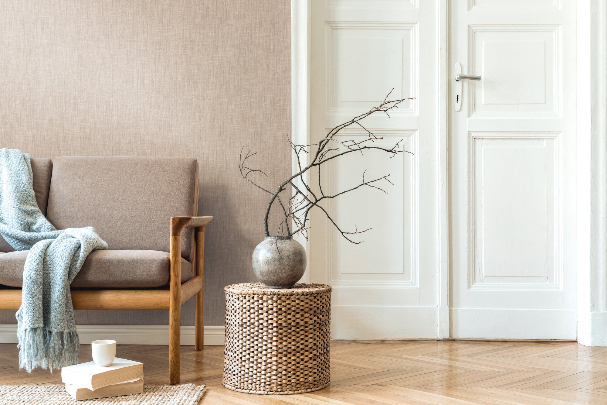 Hochwertige Vliestapete Beige Unitapete