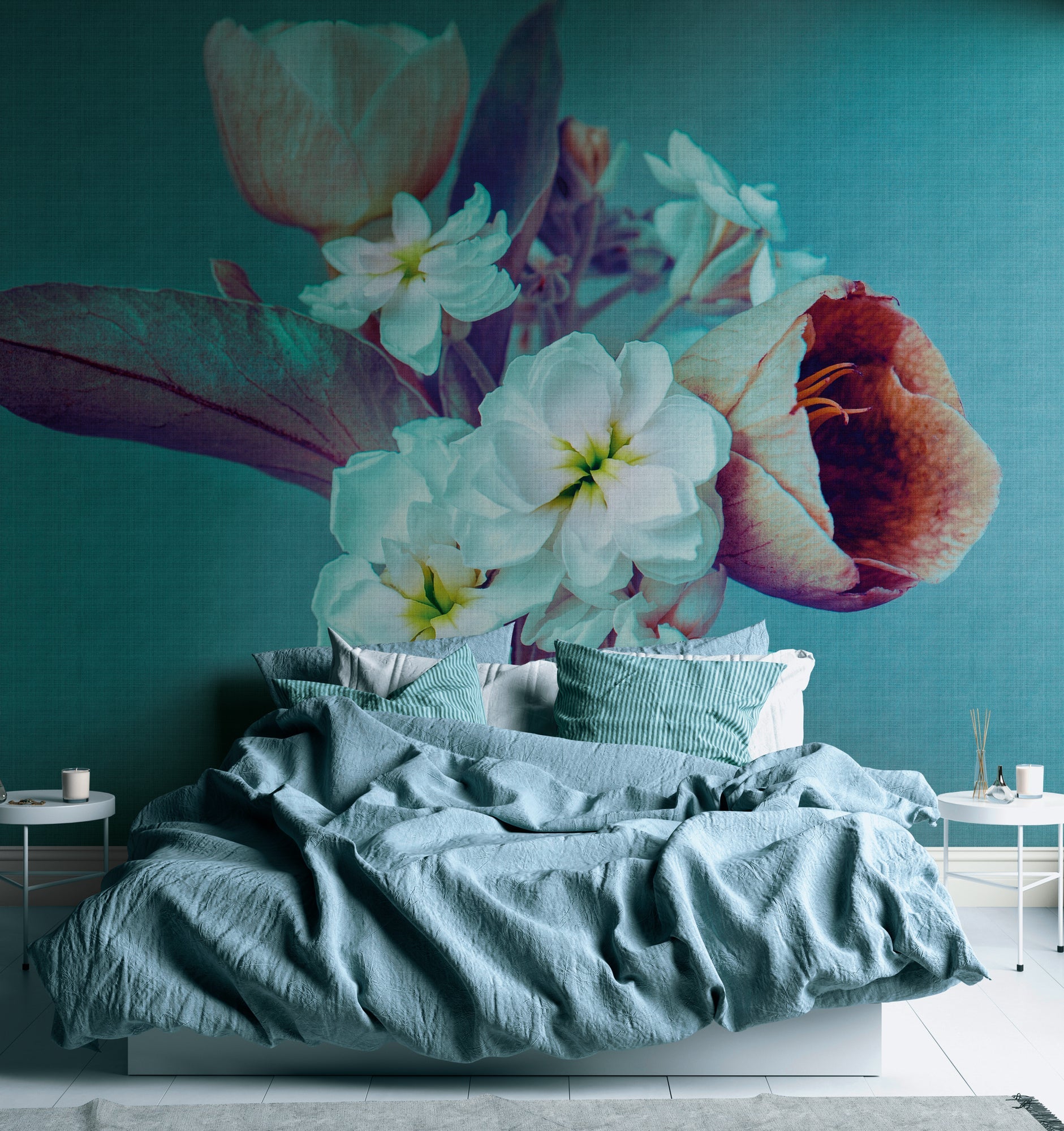 Hochwertige Fototapete Blau Floral