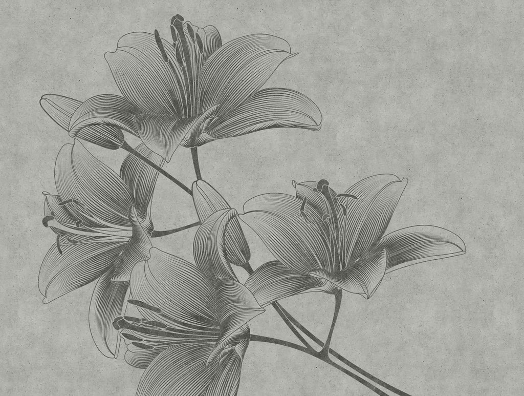 Hochwertige Fototapete Grau Floral