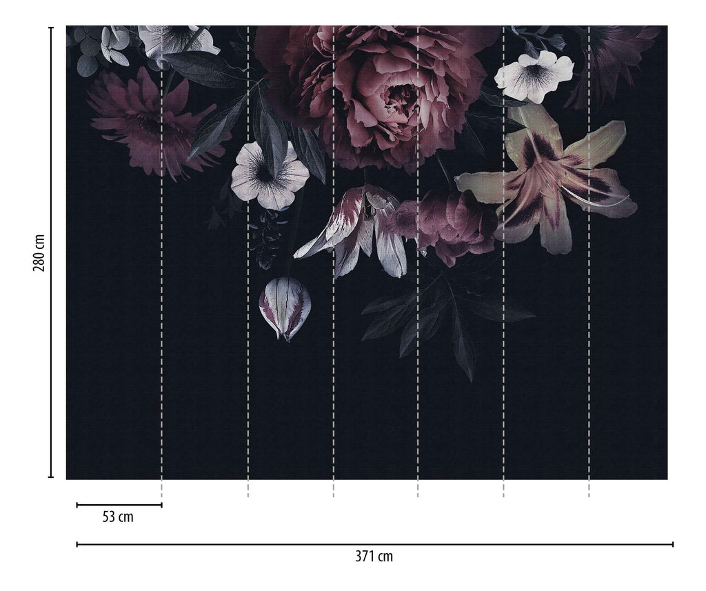 Hochwertige Fototapete Schwarz Floral