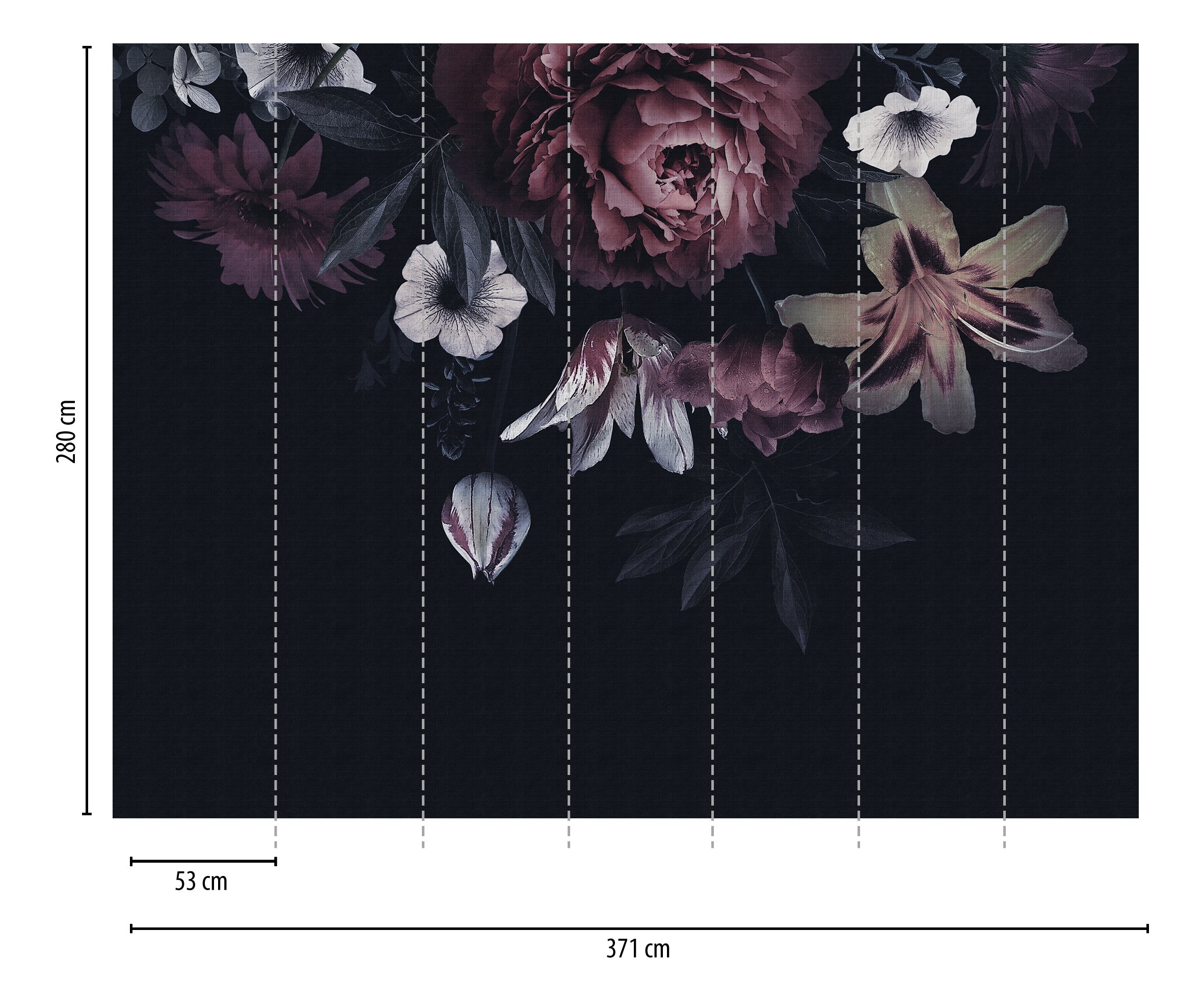 Hochwertige Fototapete Schwarz Floral
