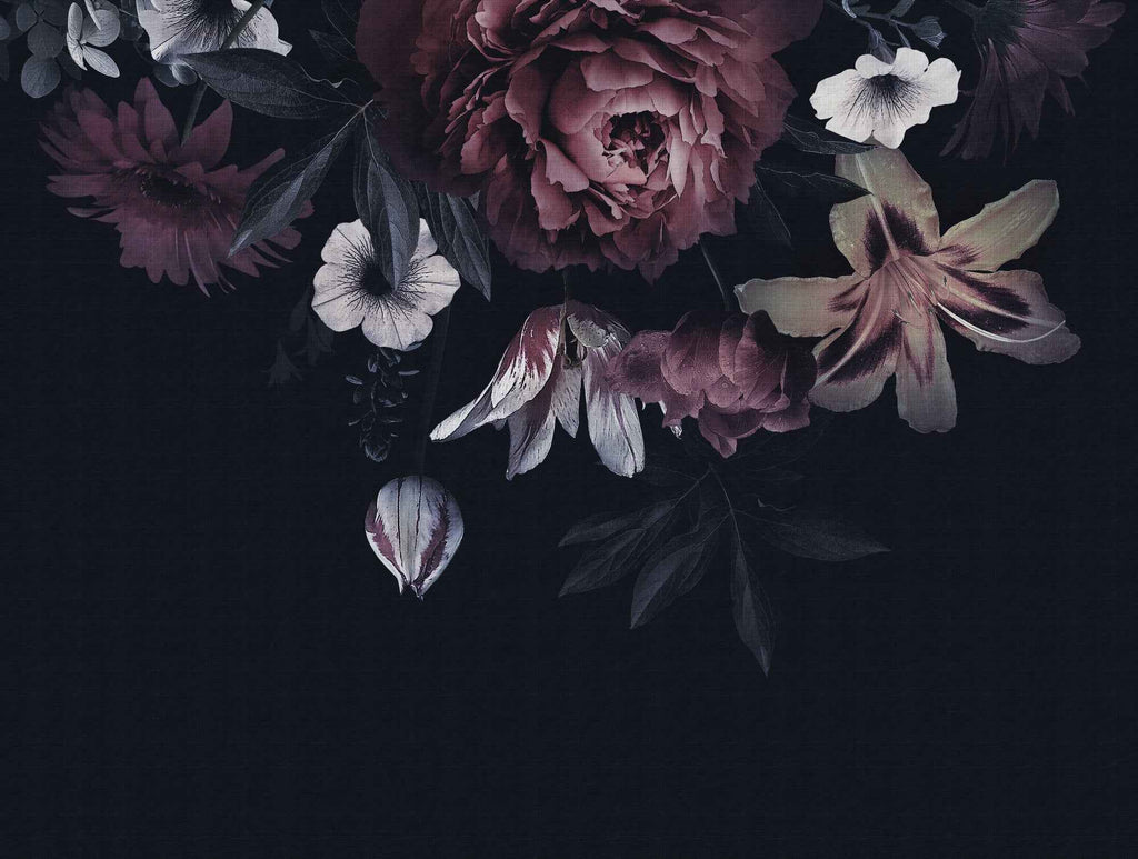 Hochwertige Fototapete Schwarz Floral