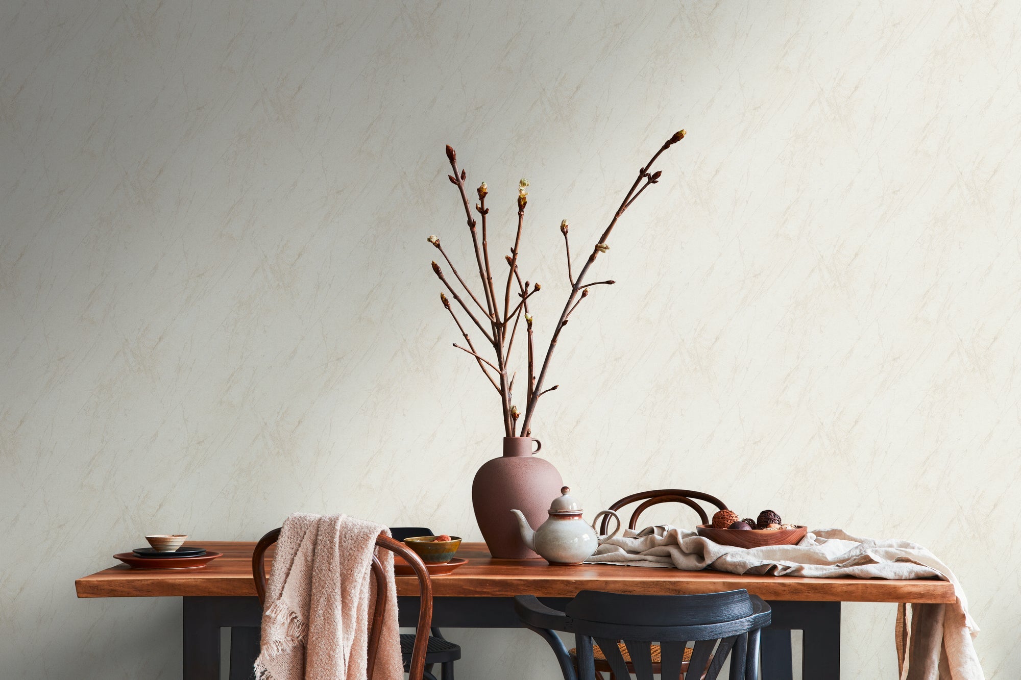 Hochwertige Vliestapete Creme Marmor