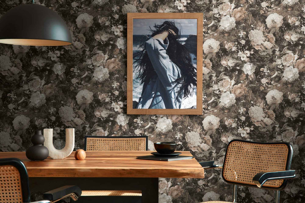 Hochwertige Vliestapete Braun Floral