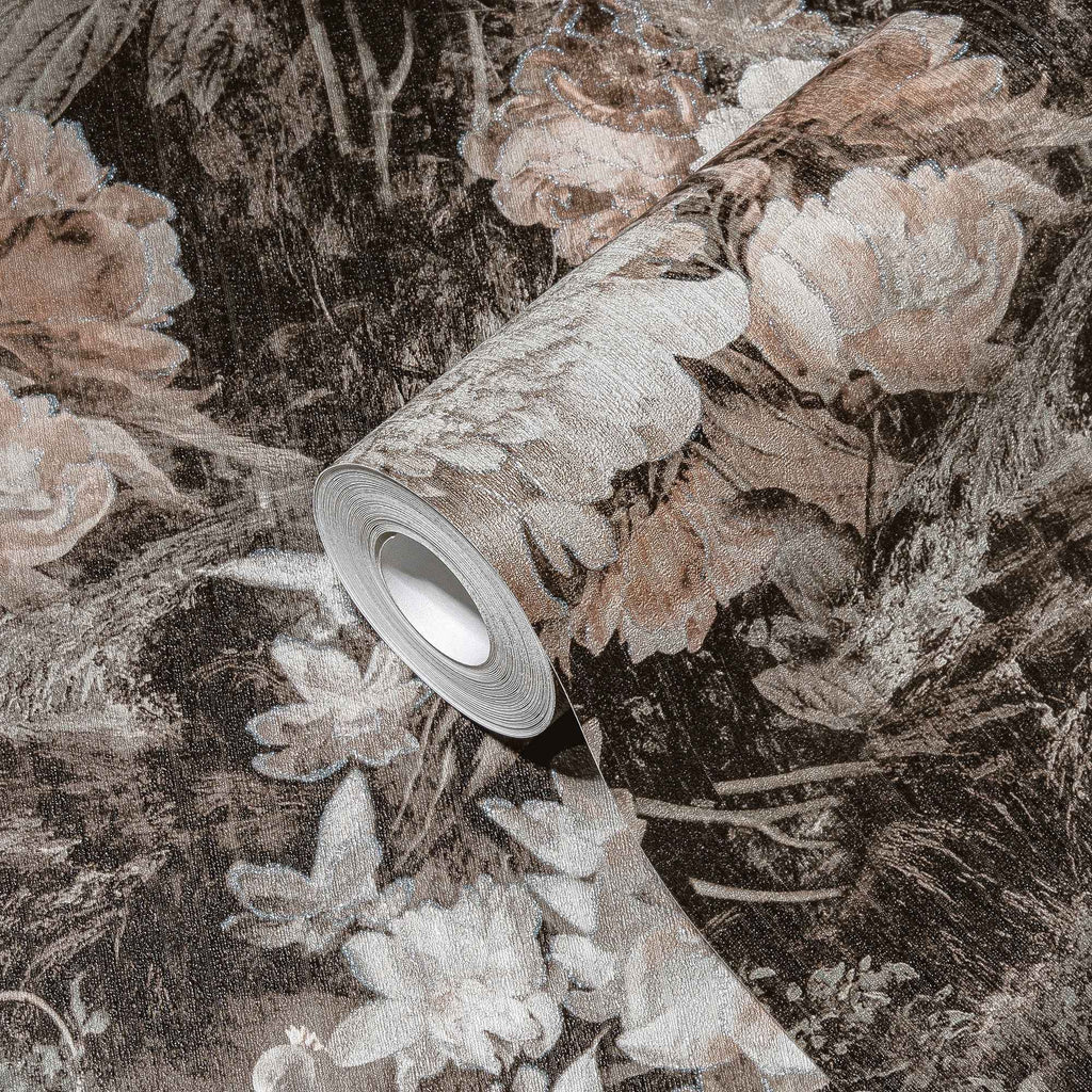 Hochwertige Vliestapete Braun Floral