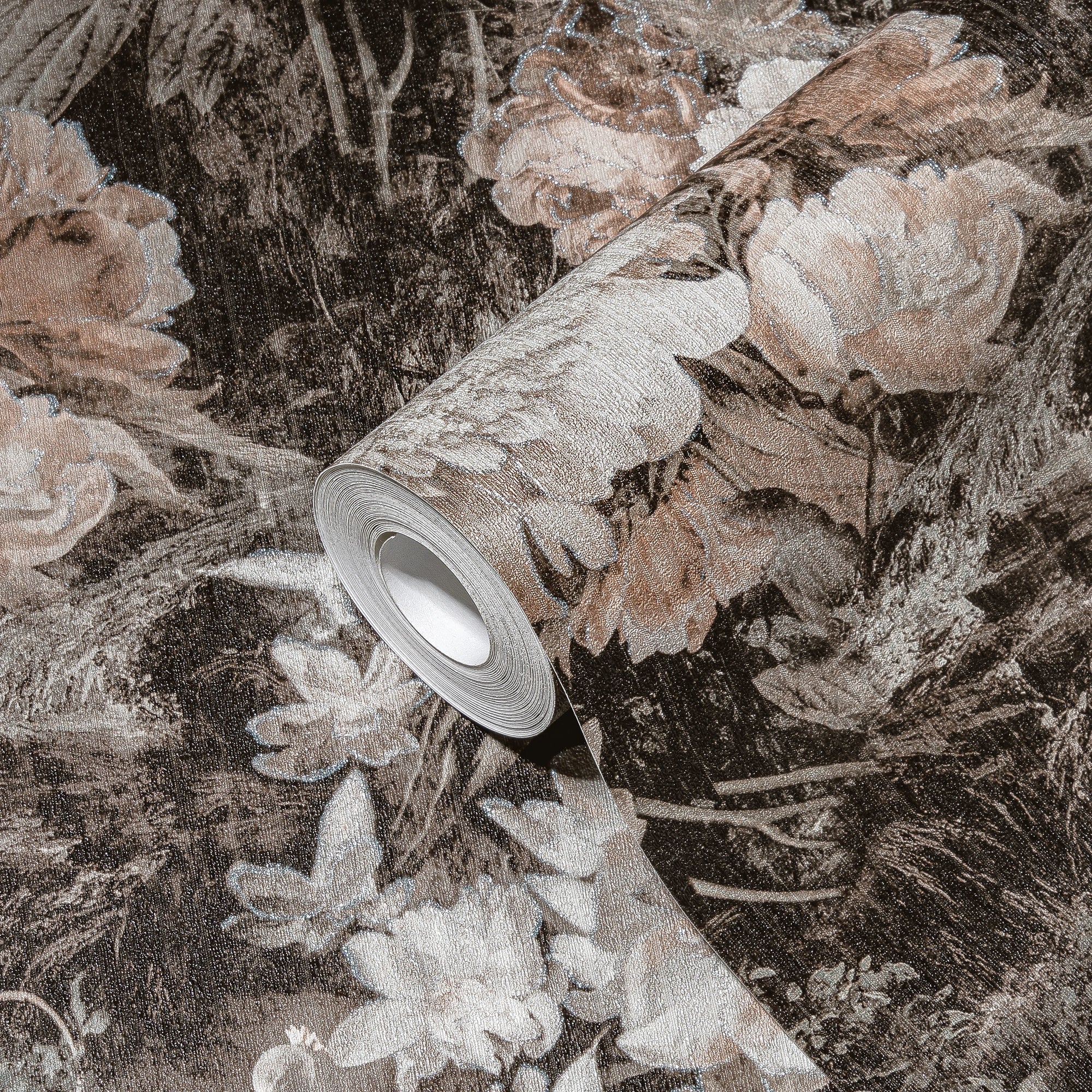 Hochwertige Vliestapete Braun Floral