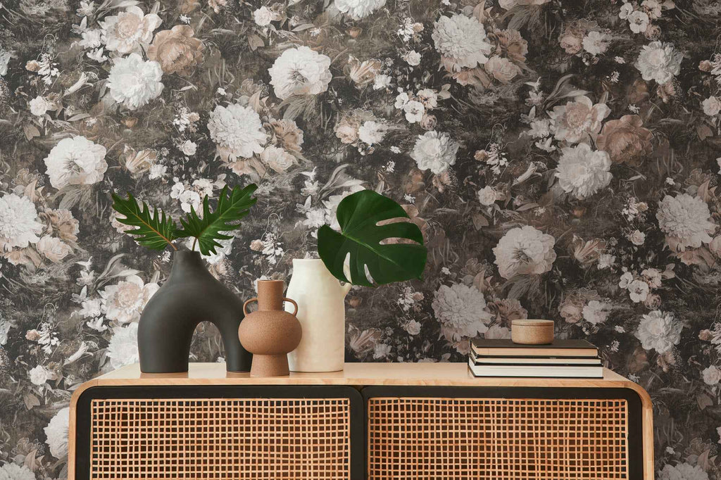 Hochwertige Vliestapete Braun Floral