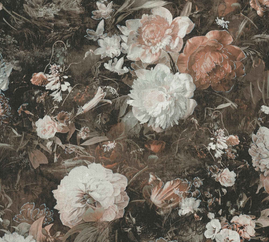 Hochwertige Vliestapete Braun Floral